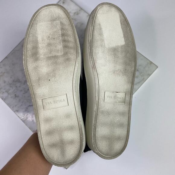 Via Spiga Black Slip On Sneakers Leather Embossed Croc Flatform Size 8 $225 - Picture 9 of 9